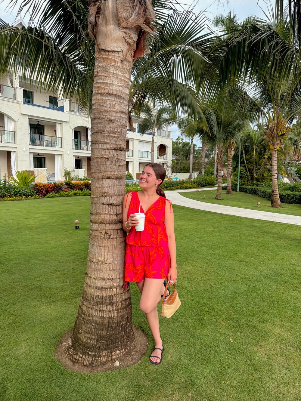a new day Pink and Orange Tropical Print Sleeveless Romper